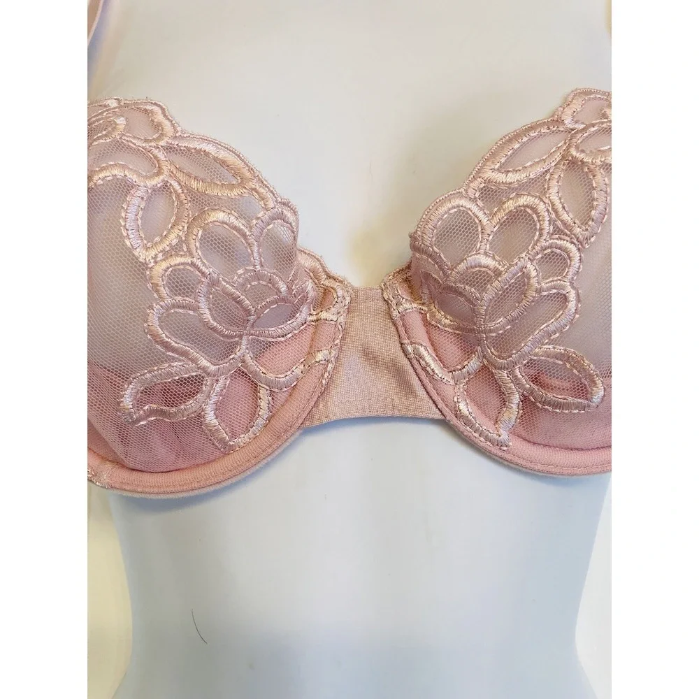 Wacoal 65781 Seductress‎ Semi Demi Sheer Floral Embroidered Bra Size 34B Pink